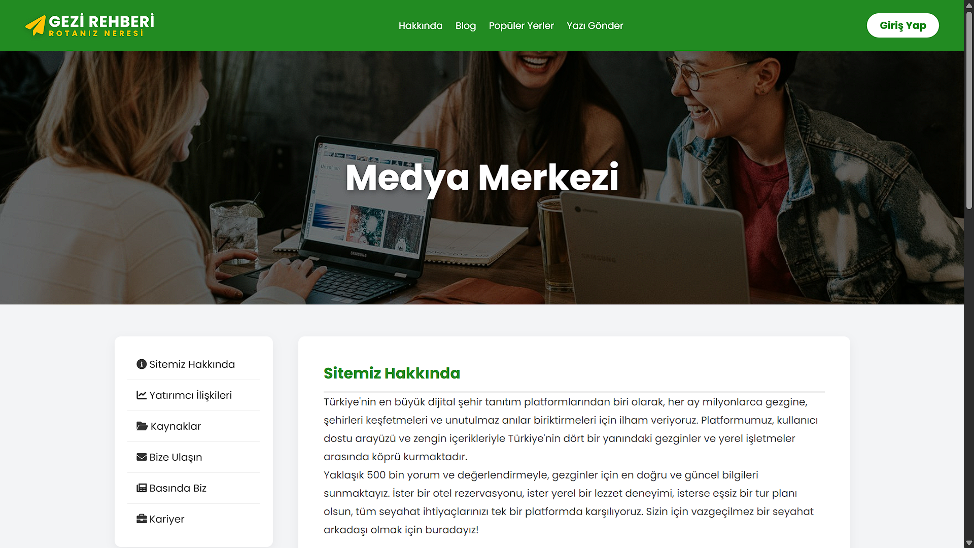 Şehir rehberi medya merkezi ve galeri sayfası tasarımı